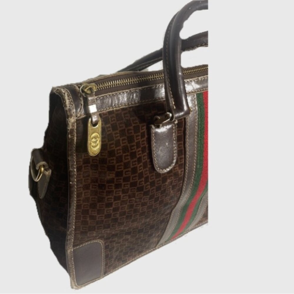 Vintage ✨Gucci✨ Brown Suede Logo Ophidia Shopper Tote - Picture 8 of 9